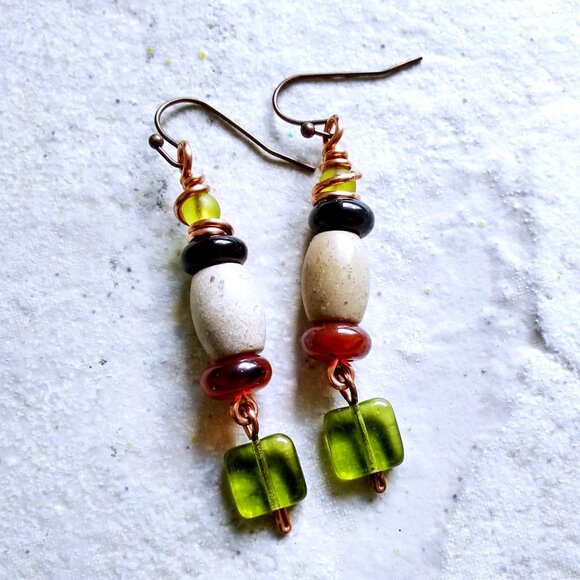 Pretty Colorful Handmade Fall Dangle Earrings - Mixed Semi-Precious Stone Beads - Picture 1 of 8